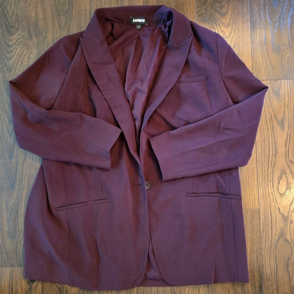 EXPRESS ONE BUTTON BOYFRIEND BLAZER EGGPLANT SZ XL